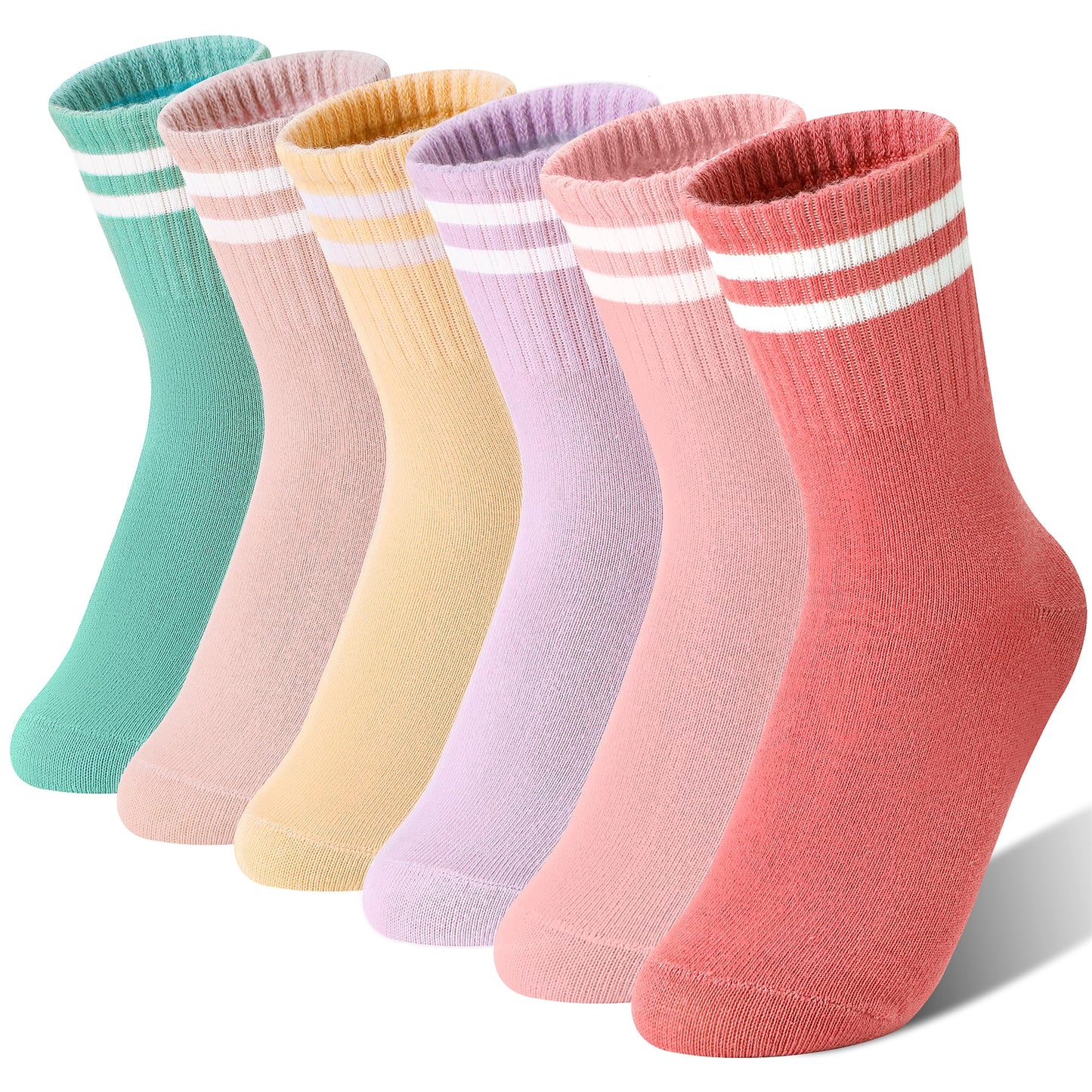 SAVALOS Kids Girls Socks Athletic Basketball Sport Youth Crew Cotton Gift Socks 6 Pairs Stocking Stuffers(Assorted,5-8 Years)