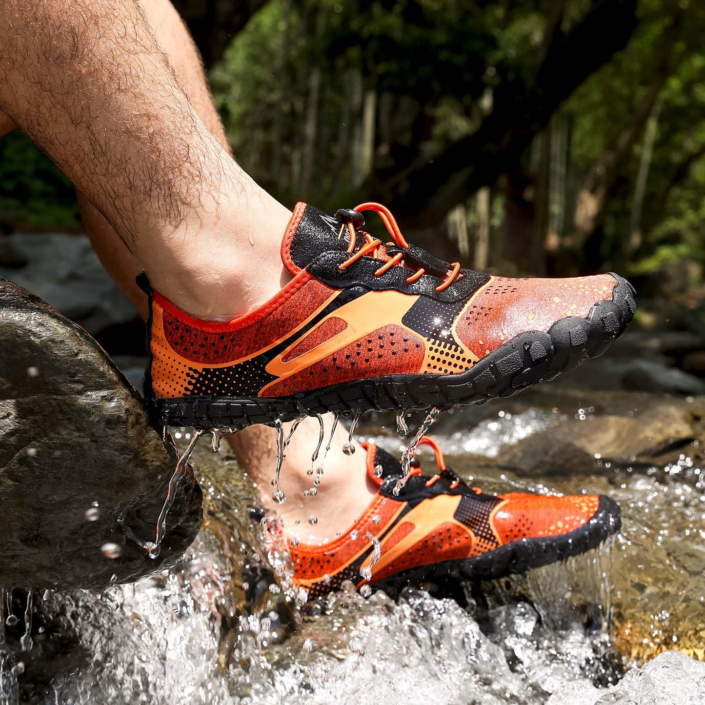 NORTIV 8 Mens Quick Dry Barefoot Aqua Shoes - Outdoor Water Shoes for Swim, Beach Sports, Fishing, Hiking, Diving, Surf, Orange/Black - 11 (TREKMAN-1)