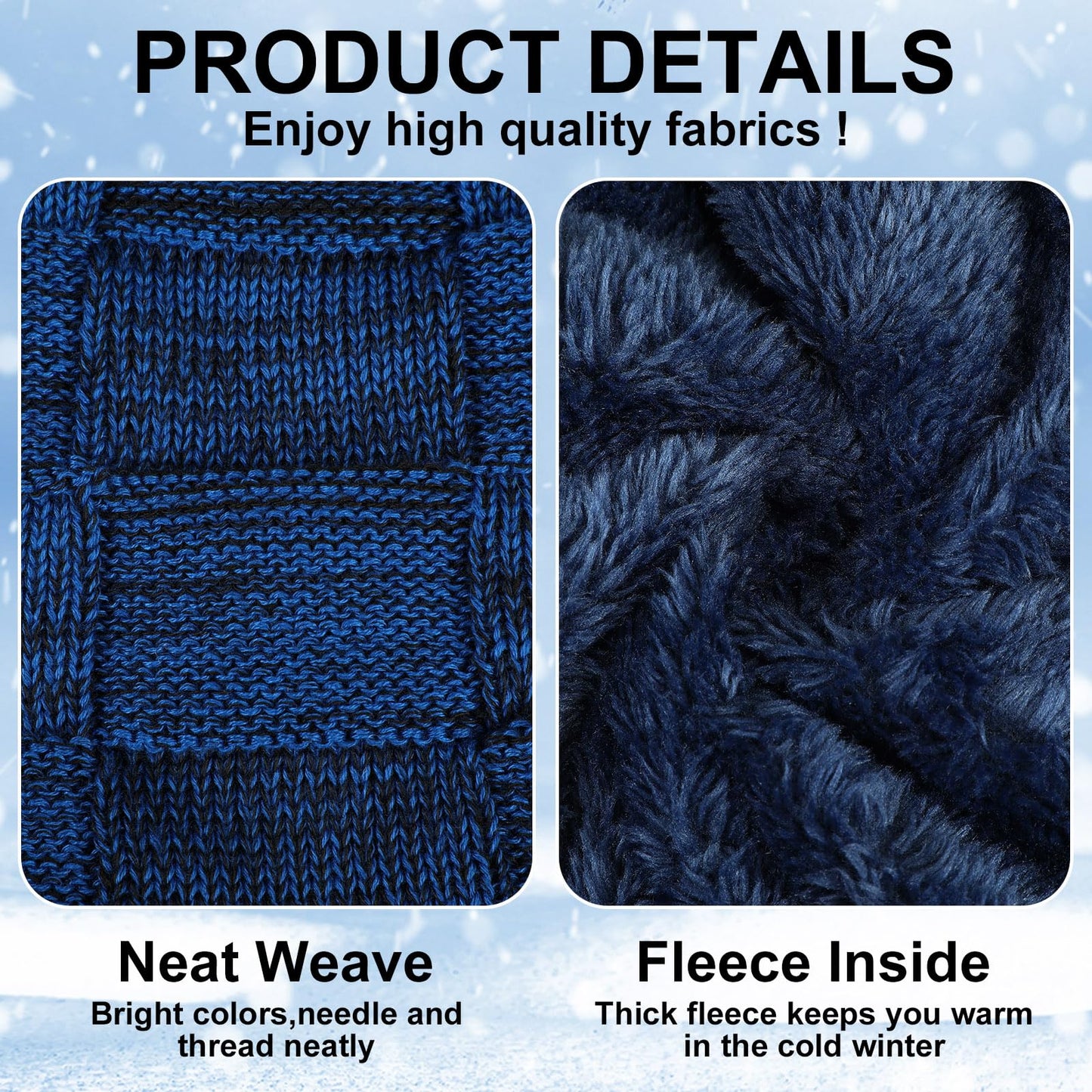 Geyoga 4 Pack Winter Hats for Men Beanie and Gloves Set, Winter Slouchy Beanie Hat Warm Gloves Lined Knit Thick(Black, Sapphire Blue, Cyan)