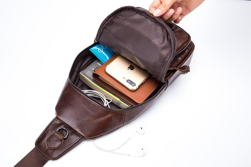 Sling Bag, Leather Chest Bag Crossbody Shoulder Business Backpack Outdoor Coffee