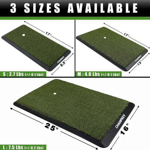 CHAMPKEY Premium Synthetic Turf Golf Hitting Mat | Heavy Duty Rubber Base Golf Practice Mat | Come with 1 Rubber Tee and 9 Plastic Tees (13" x 17", PRO Version)