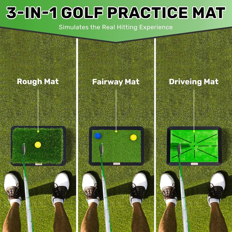 Golf Hitting Mats Training Equipment, Golf Practice Mat with Instant Swing Path Feedback, 3 Replaceable Golf Training Mats with No-Slip Heavy Duty Rubber Base