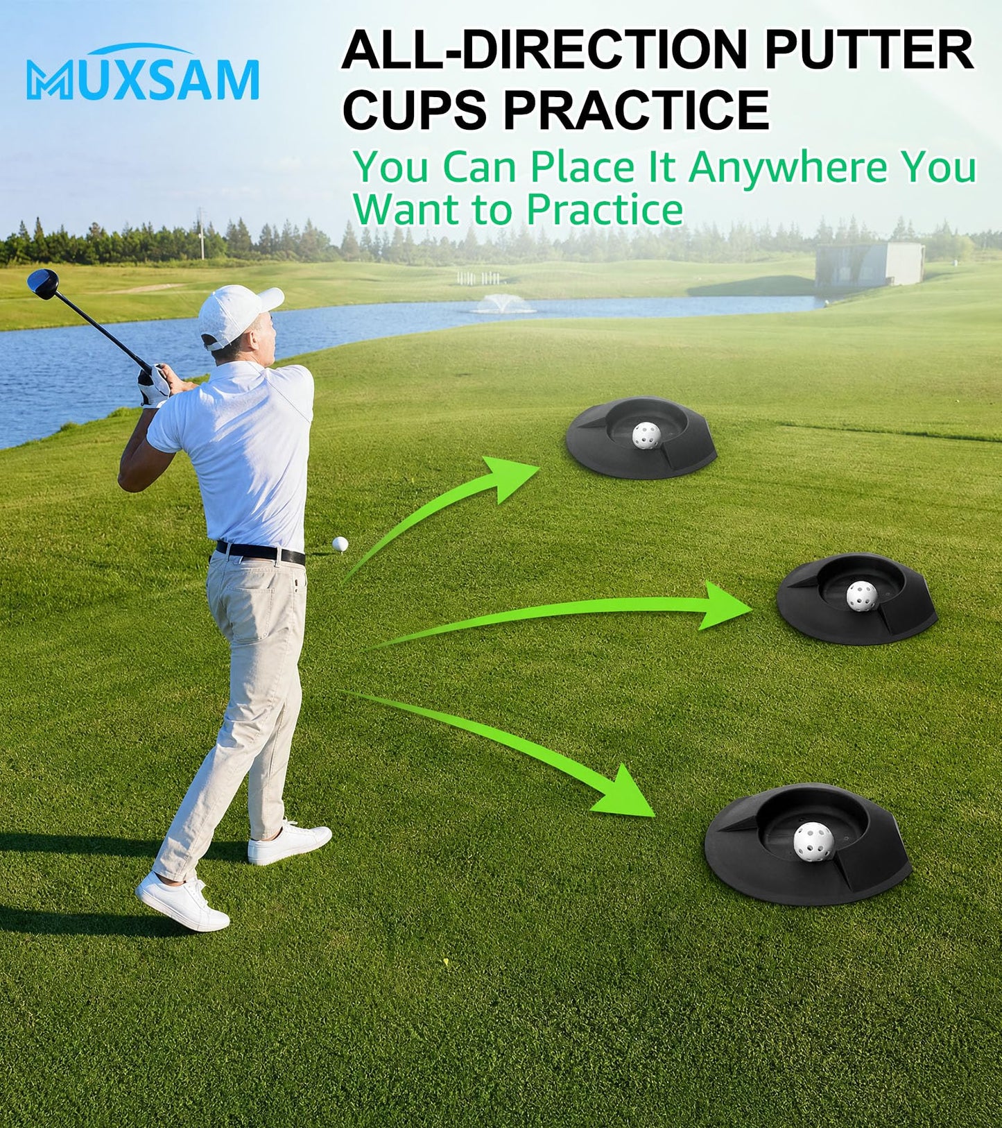 MUXSAM 6 Pieces All-Direction Putter Cups Practice Black Golf Putting Cup Golf Training Cup Golf Practicing Hole Putting Aid Putter Training Aid Fit for Beginner Golf Training Accessory