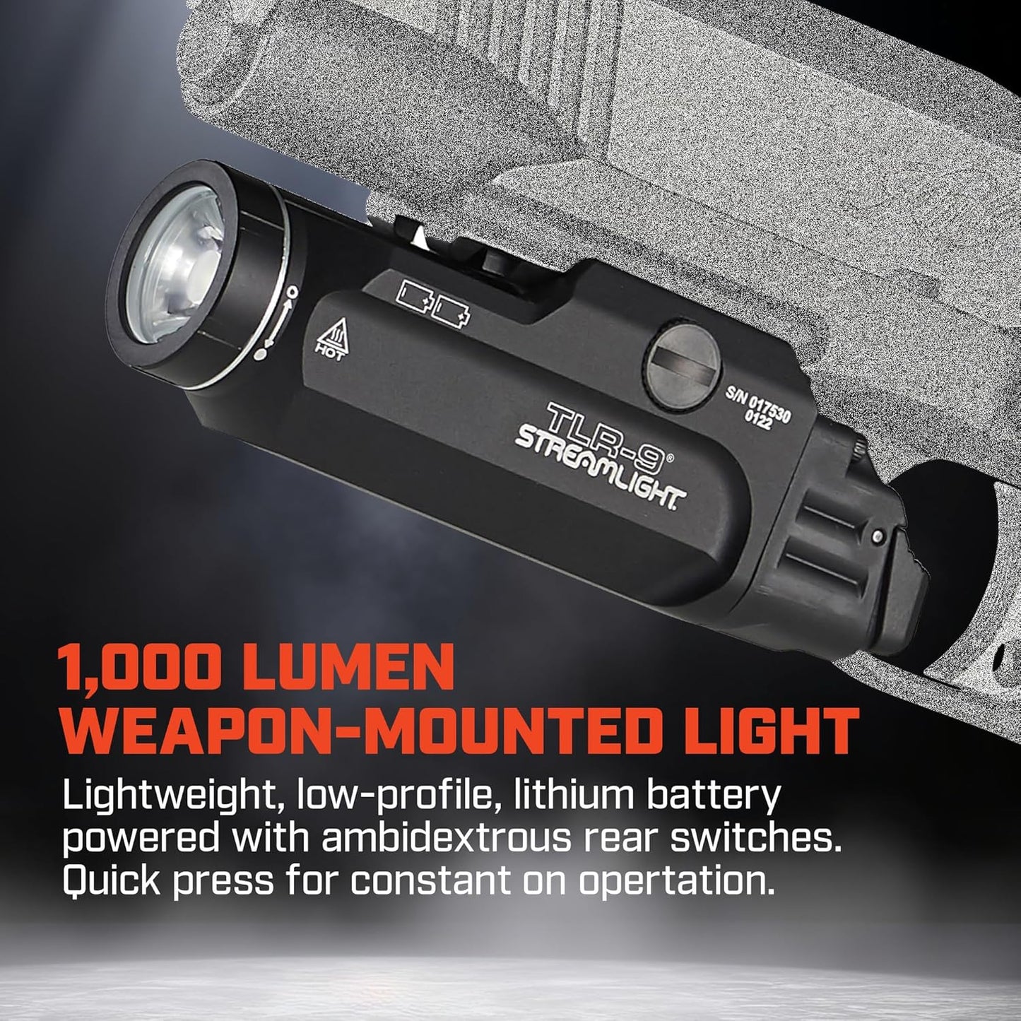 Streamlight TLR-9 Flex Tactical Light - Low-Profile Rail-Mounted Design | Includes CR123A Batteries, Black