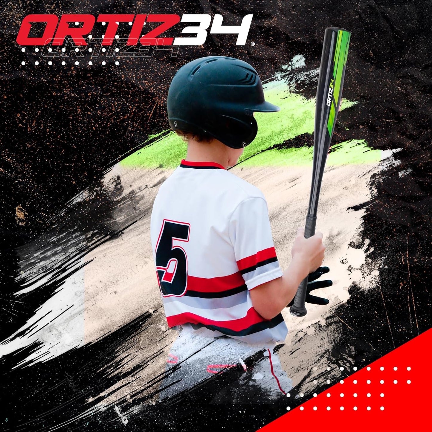 Ortiz34 Youth T-Ball Set - 25” Aluminum Bat with -10 Drop & Foam Core Ball | 9” Lightweight Glove in Vibrant Graffiti Print