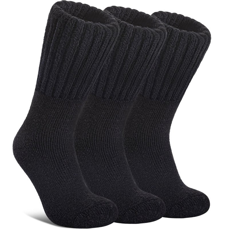 DYW Womens Merino Wool Boot Socks Thermal Thick Winter Warm Cozy Hiking Work Boot Socks Christmas Gift (3 Pairs-Black)