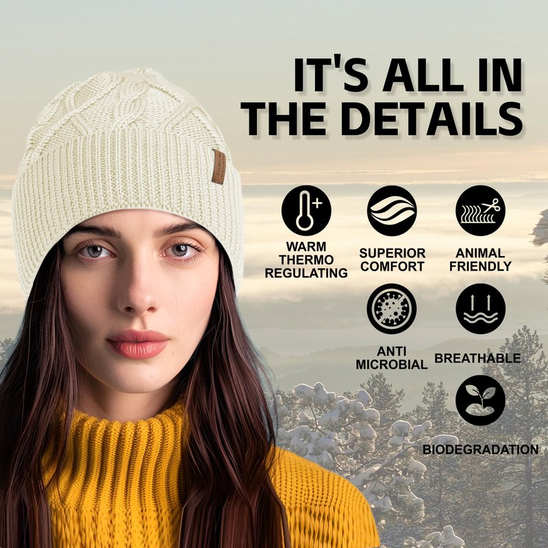 YesMerino Winter Beanie for Men and Women, Merino Wool Knit Cuffed Hat, Lightweight Soft Breathable Quick-Dry Warm Cap, Unisex Blend Cold Weather Outdoor for Gift ，Running, Hiking, Hunting, Beige
