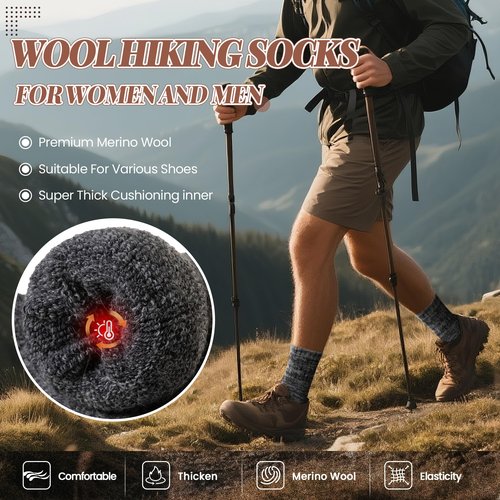 AMENLAN Merino Wool Boot Socks Thermal Winter Ski Thick Warm Hiking Socks for Women Men 3 Pairs (Grey,Medium)