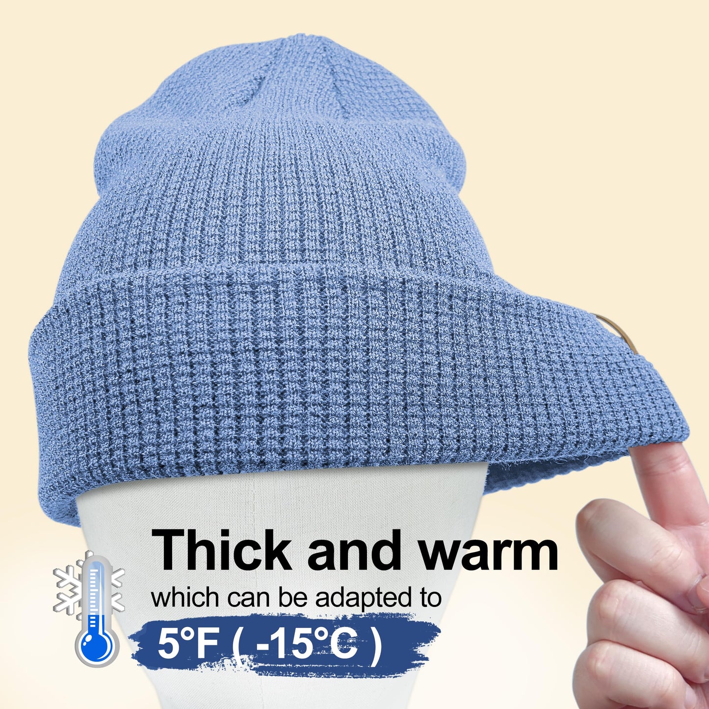 YesMerino Soft Merino Wool Blend Knit Cuffed Beanie for Men Women Winter Warm Ski Skull Caps Baby Blue