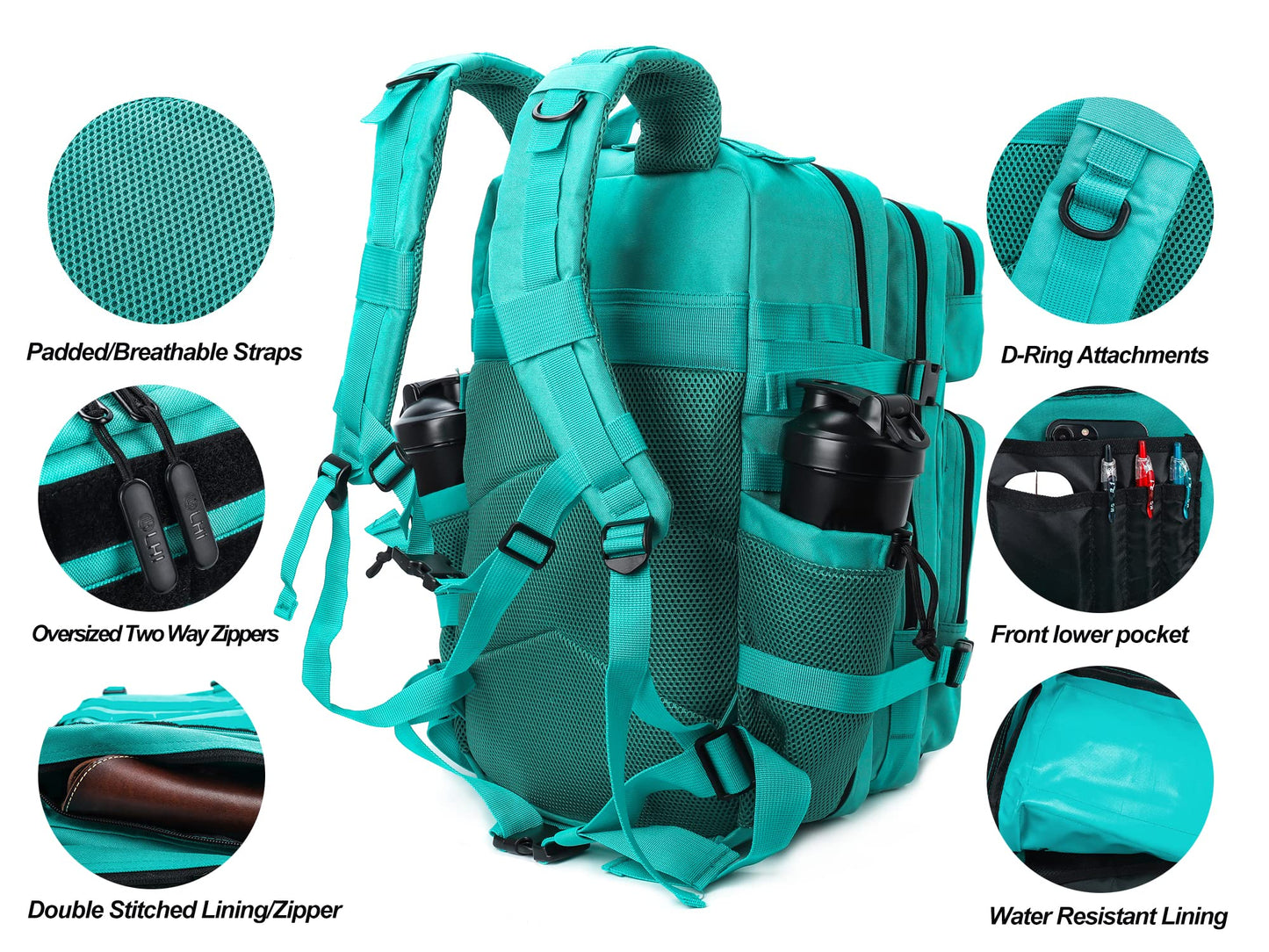 LHI Military Tactical Backpack for Men and Women 45L Army 3 Days Assault Pack Bag Large Rucksack with Molle System Lake Blue