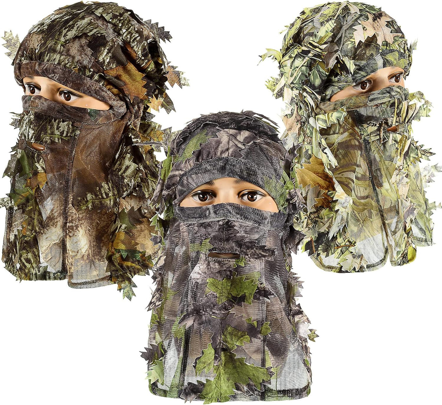 Sintege 3D Camo Turkey Hunting Gear - 3-Piece Leafy Face Mask & Hat Set for Full Coverage
