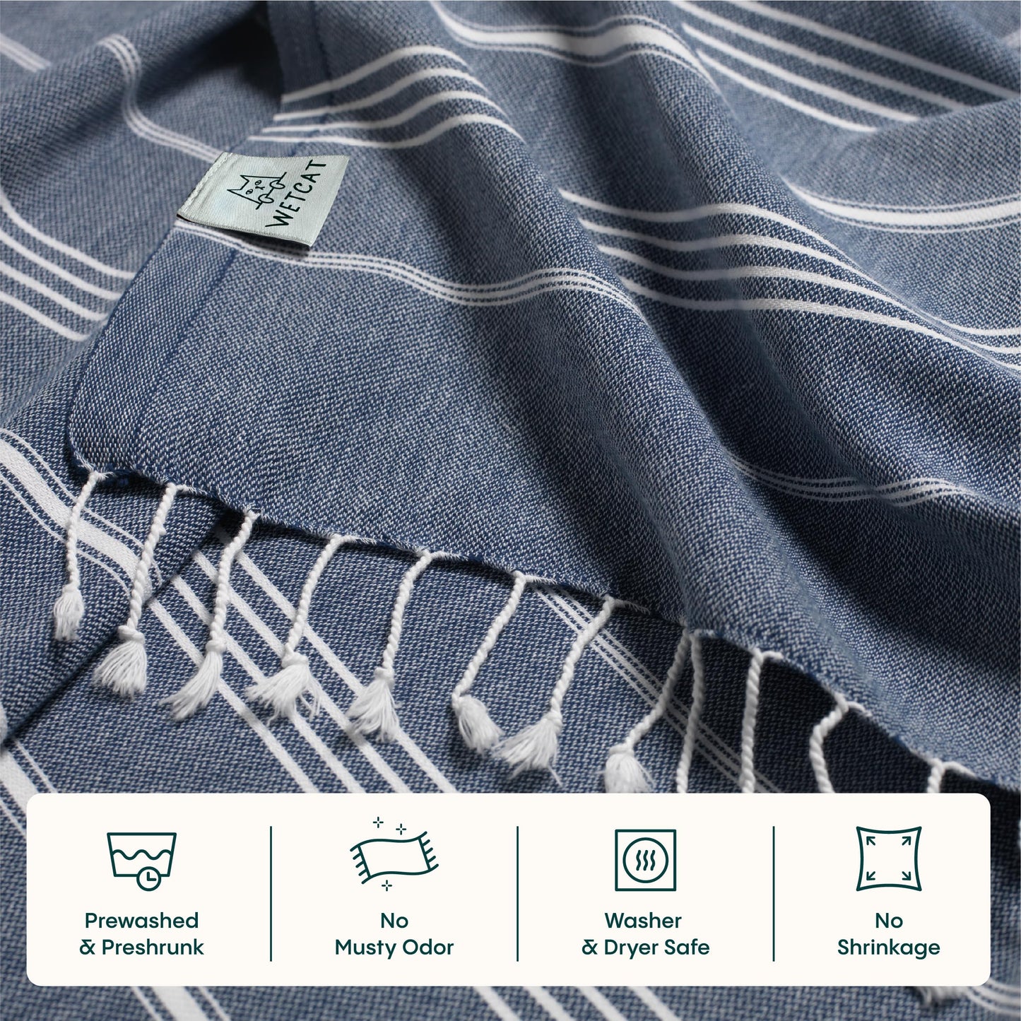 WETCAT Turkish Beach Towel Oversized (38"x71") 100% Turkish Cotton, Made in Turkey - Sand Free, Extra Large, Ultra Soft, Quick Drying, Compact & Lightweight for Travel - Dark Blue