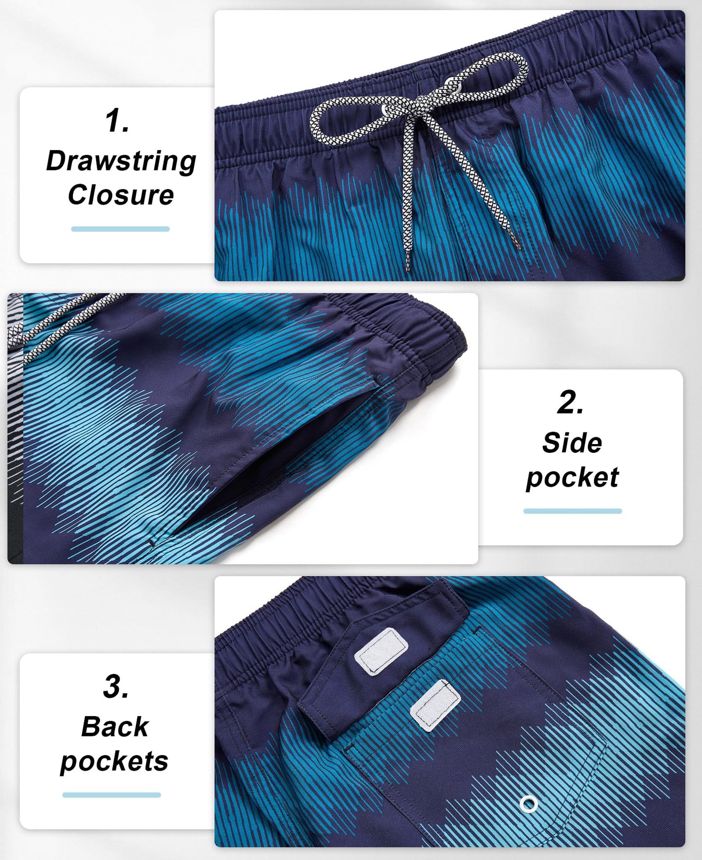iCKER Mens Swim Trunks with Compression Liner 5.5" Inseam Quick Dry Swim Shorts Bathing Suit Beach shorts-K460-Large