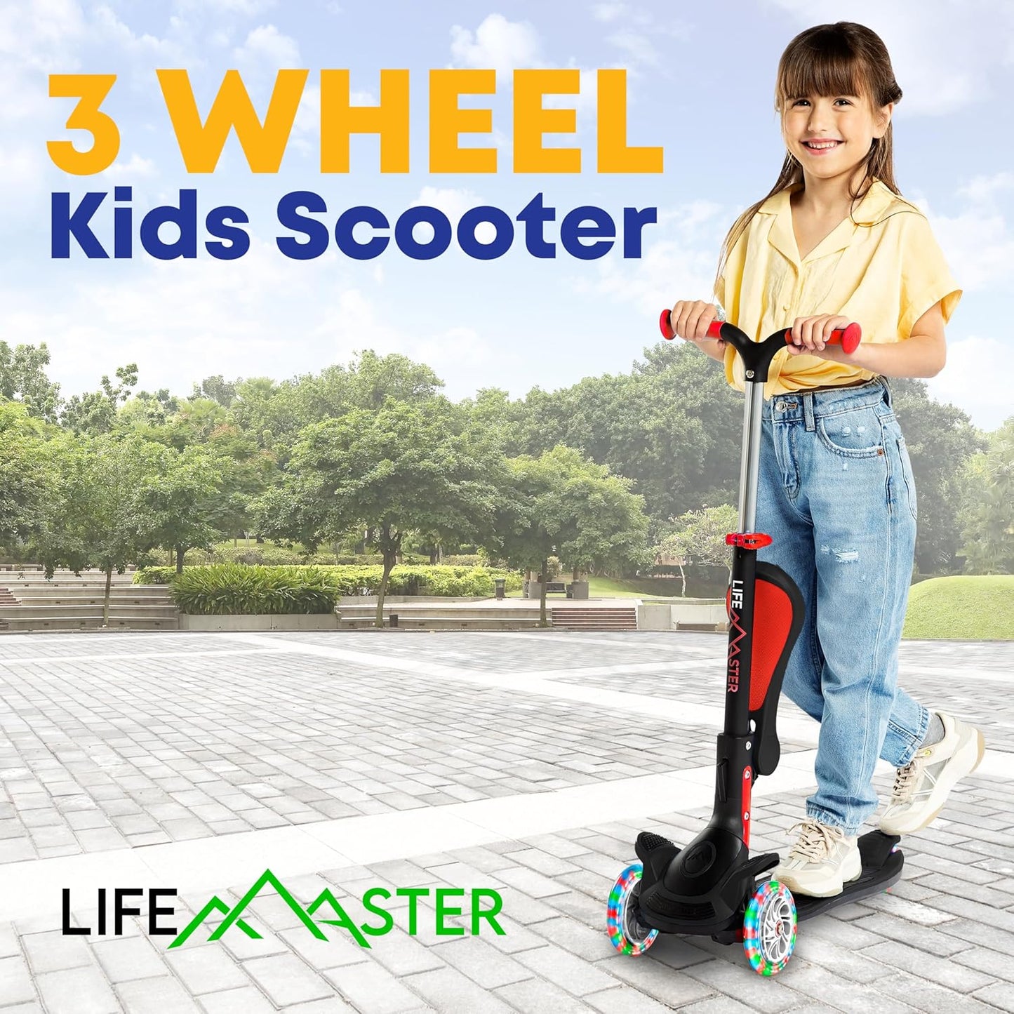 Skiennix 3-Wheel Scooter for Kids - Foldable Seat, Adjustable Handlebar, LED Wheels | Ages 2+