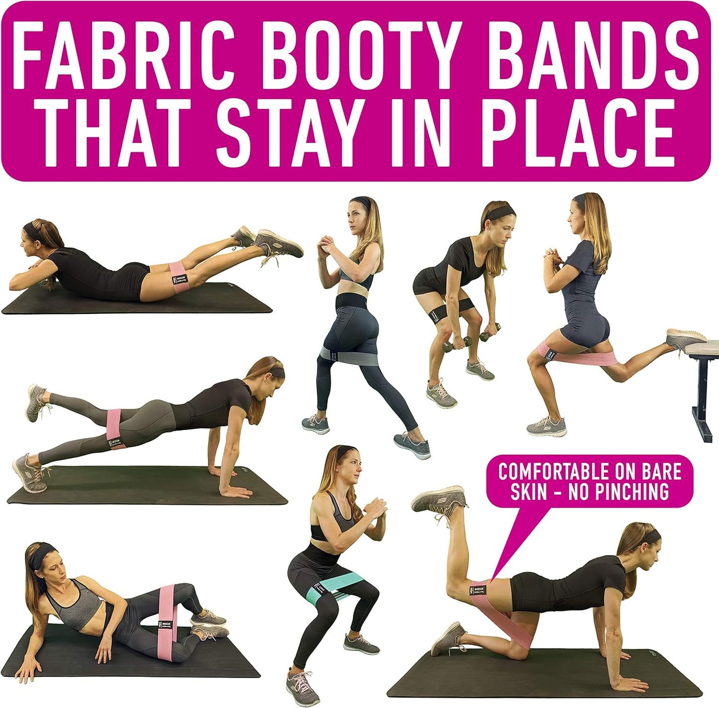 Skiennix Resistance Bands - 4 Fabric Booty Bands Set for Effective Leg, Hip & Glute Workouts