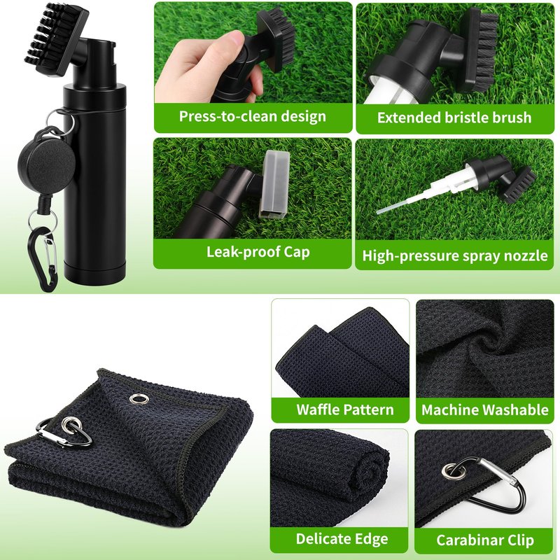 Ciawlro Golf Clubs Cleaning Kits, Golf Brush and Towel, Club Cleaner Accessories with Retractable Squeeze 5 oz Water Bottle, Groove Scrubber Cleaner for Golf Cart Accessories Gift Stuff for Men Women