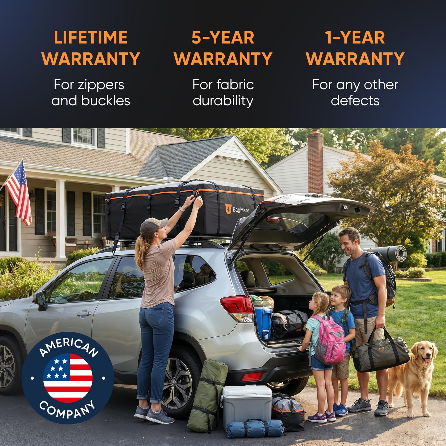 BagMate 23 Cubic Feet Roof Bag – Safety Tested Heavy-Duty Waterproof Rooftop Cargo Carrier for All Cars & SUVs (with or Without Rack) – Includes Protective Mat & Storage Bag – Military-Grade 840D PVC