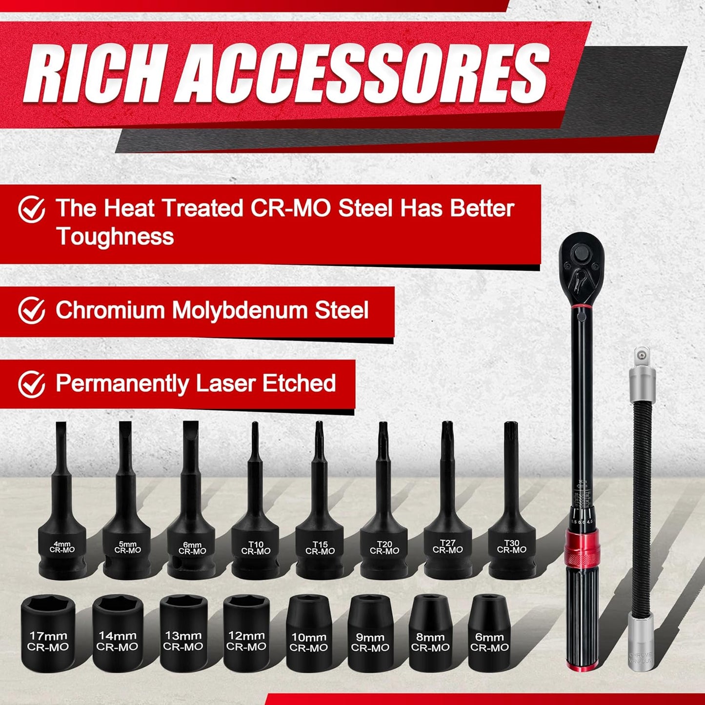 29-Piece Deep Impact Socket Set with Extensions | SAE & Metric Cr-V Steel