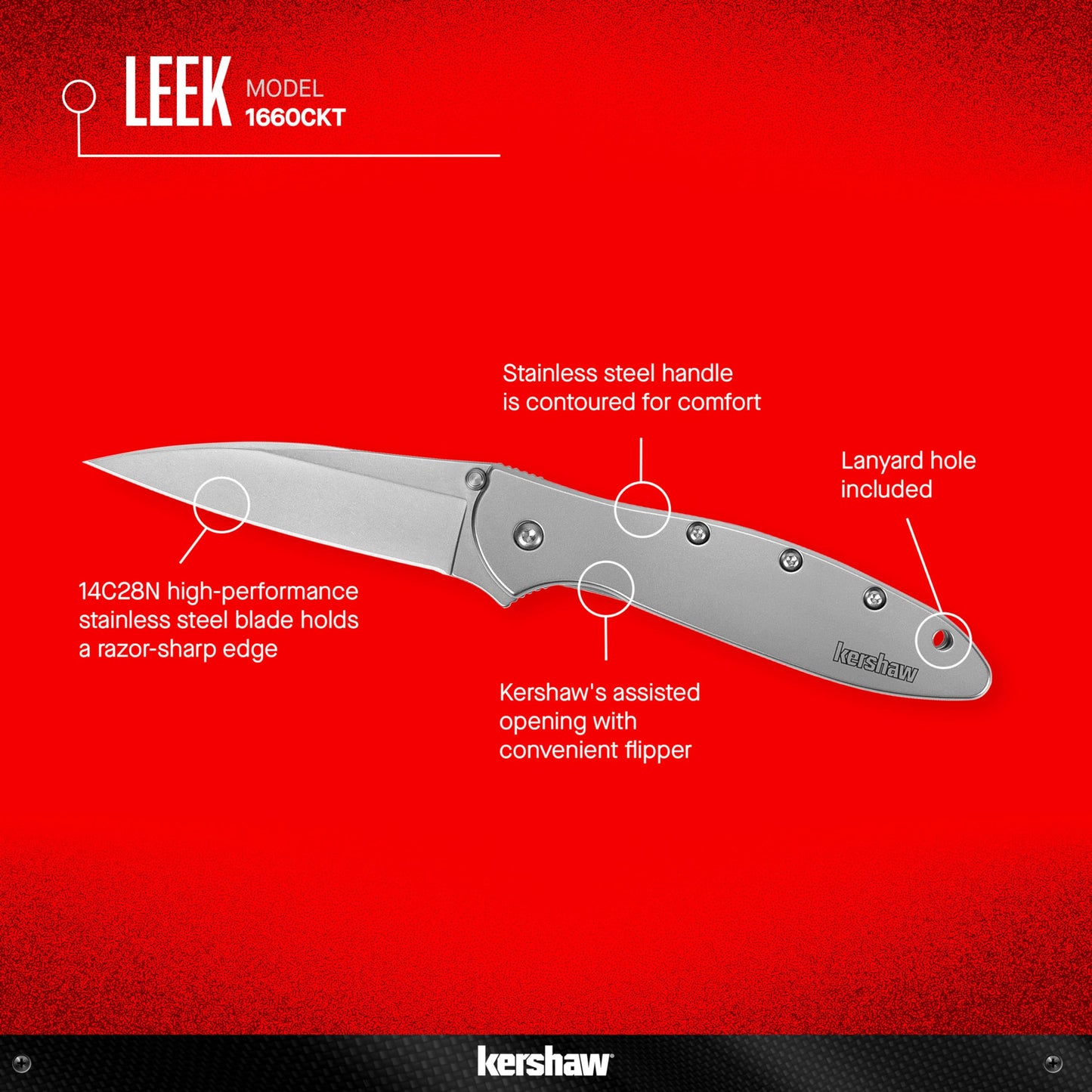 Kershaw Leek Pocket Knife, Matte Gray, 3 Inch Drop Point Blade