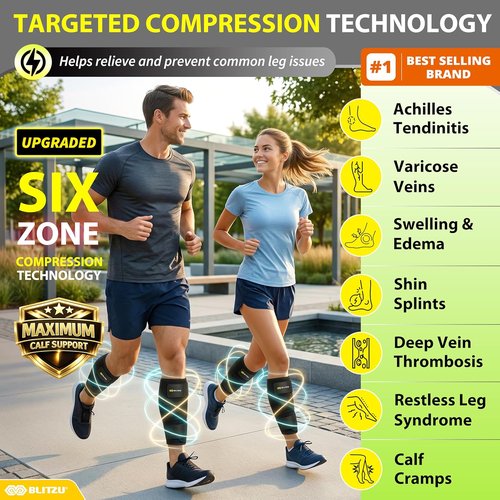 BLITZU Calf Brace - Adjustable Neoprene Compression Sleeve for Muscle Support | S-M Size
