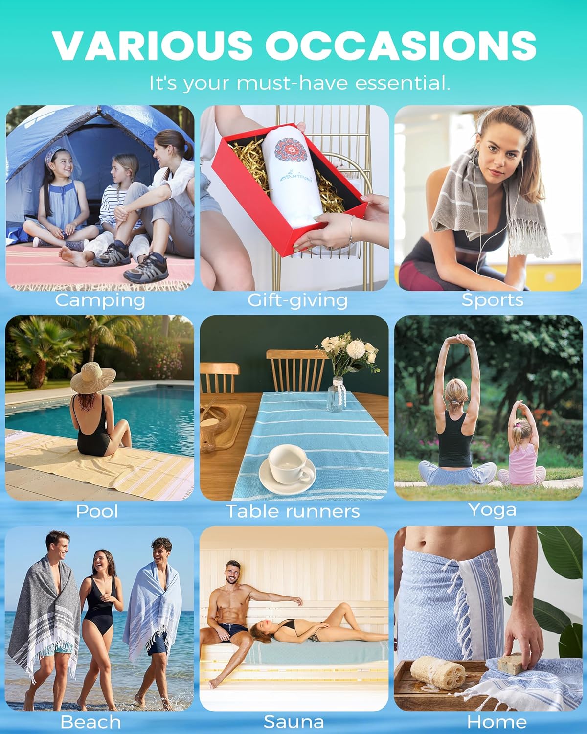 Skiennix Turkish Beach Towels - Quick Dry, Sand-Free, Oversized | Soft Absorbent Stripes - 2 Pack