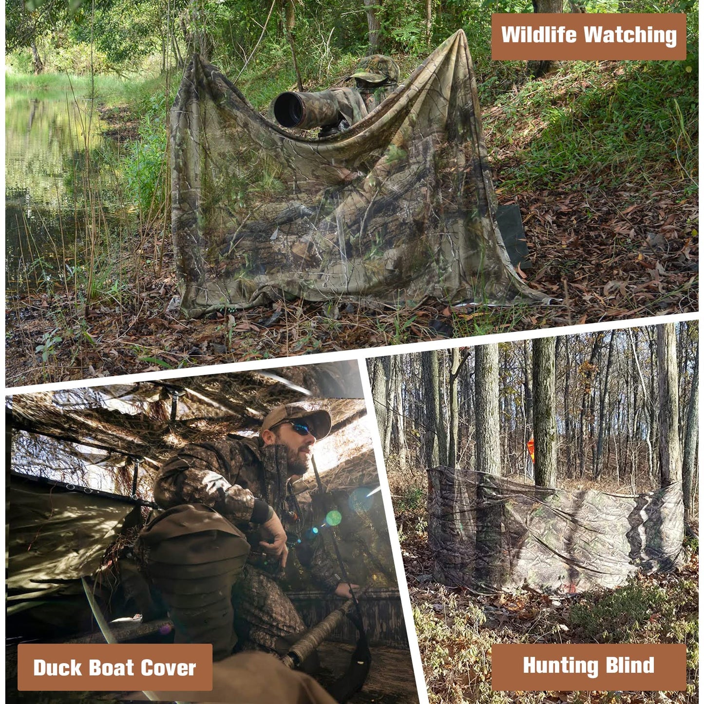 Camo Netting, Camouflage Netting, Quiet Mesh Sunshade, Fence Canopy Nets, See Through, Lightweight, Great for Concealment, Hunting, Shooting, Tree Stand, Car Cover, Photography, Decoration