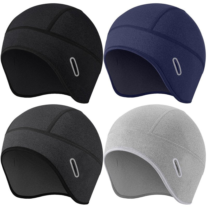 JenPen 4 Pack Winter Skull Caps Helmet Liner with Glasses Holes for Men Women, Warm Cycling Helmet Liner, Thermal Hat Beanie (Black, Dark Gray, Navy Blue, Light Gray)