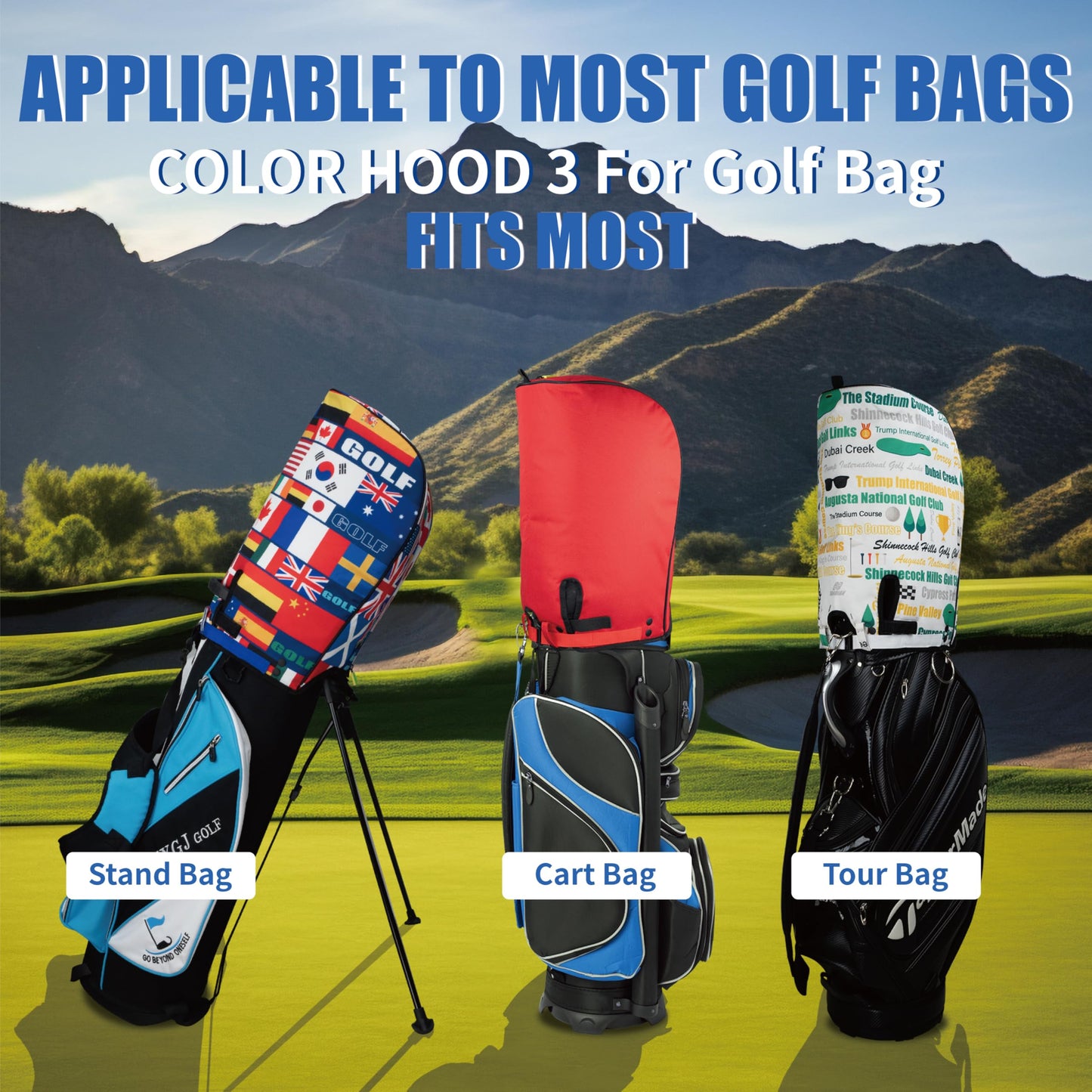 SANDIAN, Spinning Ball, Golf Bag Rain Hood Cover, Waterproof 1260D Oxford Polyester, 12x20 Inches, Padded Protection, PU Coated, Two Sided Zipper, Adjustable Buckle Lock Fasteners, Snap Button Locking