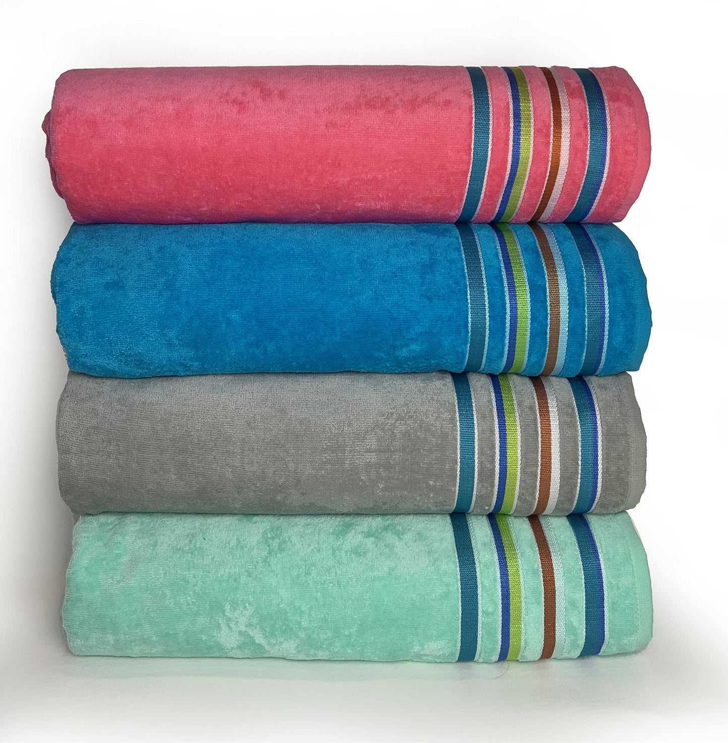 Maya Island Large Beach Resort Towel Extra Soft 36 x 70 inch Hotel Pool, SPA Style 100% Cotton Solid with Fancy Hampton Trims Pink 4 Pack