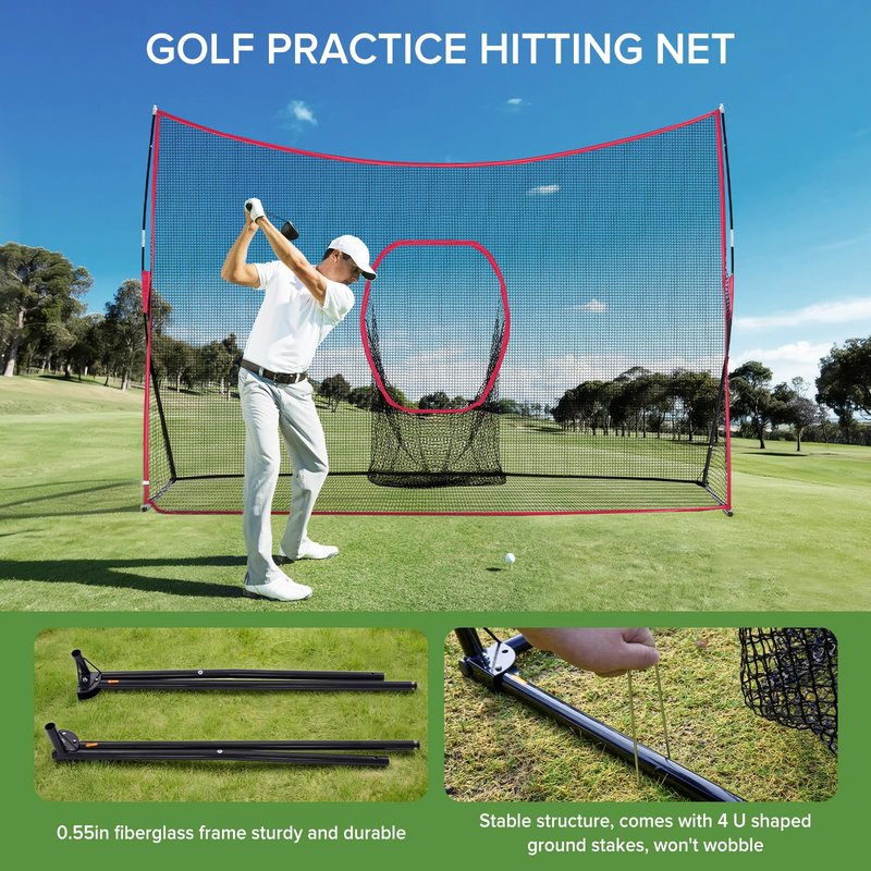 NEWBULIG Golf Net with Pocket, 10 x 7Ft Golf Practice Net for Backyard with Carry Bag, Indoor & Outdoor Dual-Use Training Aid for Golfers to Practice Driving, Hitting, Ideal Golfing Gifts for Beloved