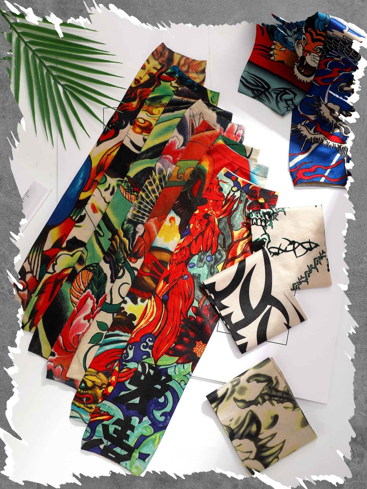 Geyoga 12 Pieces Tattoo Sleeves Set Fake Arm Sleeves Cover Realistic Soft Elasticity Arm Protection for Men Women Working (Modern Pattern)