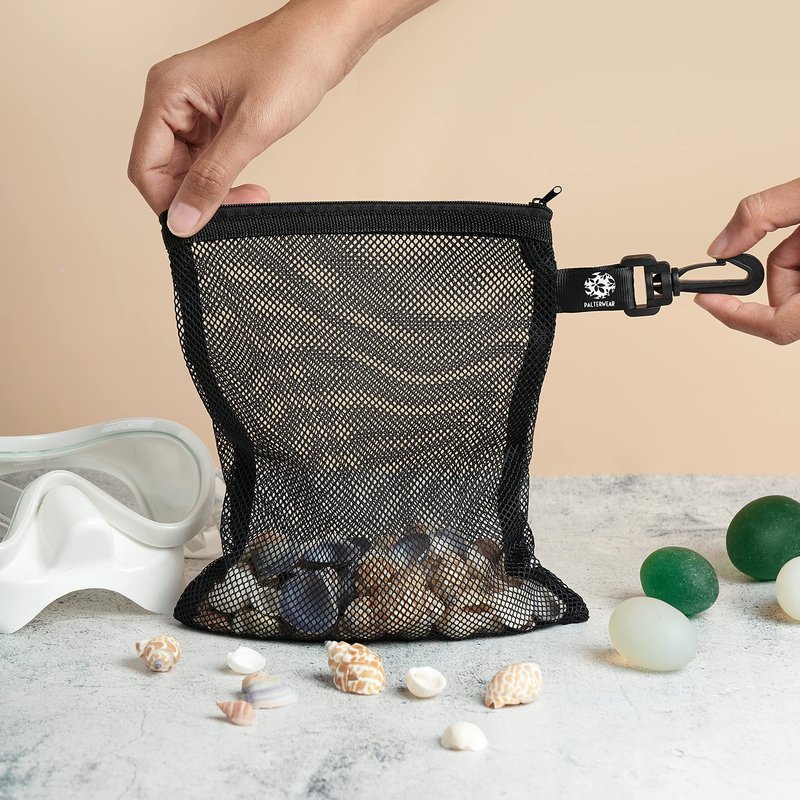 Mesh Zipper Bag with Clip - For Trekking Outdoor Sailing - Set of 4 (Black, 6 x 8 inch)