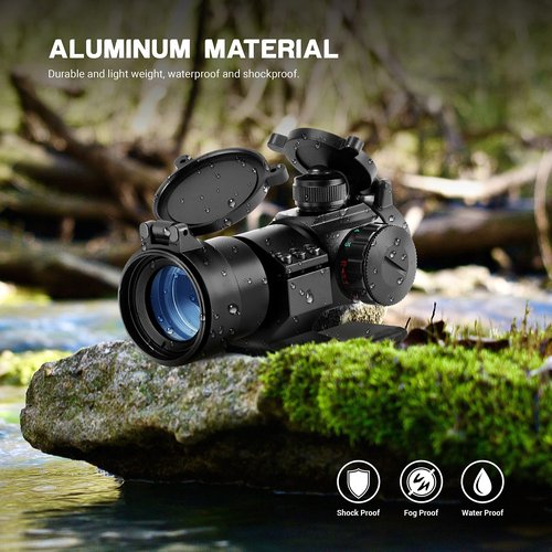 ESSLNB Red Dot Sight Red/Green Dot Reflex Sight Scope with 20mm/22mm Picatinny Riser Rail Mount 5 Adjustable Brightness and Flip-Up Covers