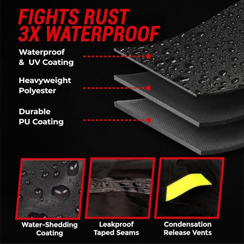 Badass Moto Motorcycle Cover - Waterproof Heavy-Duty All-Season Protection for Harley Davidson & Cruiser Bikes | Large 97L
