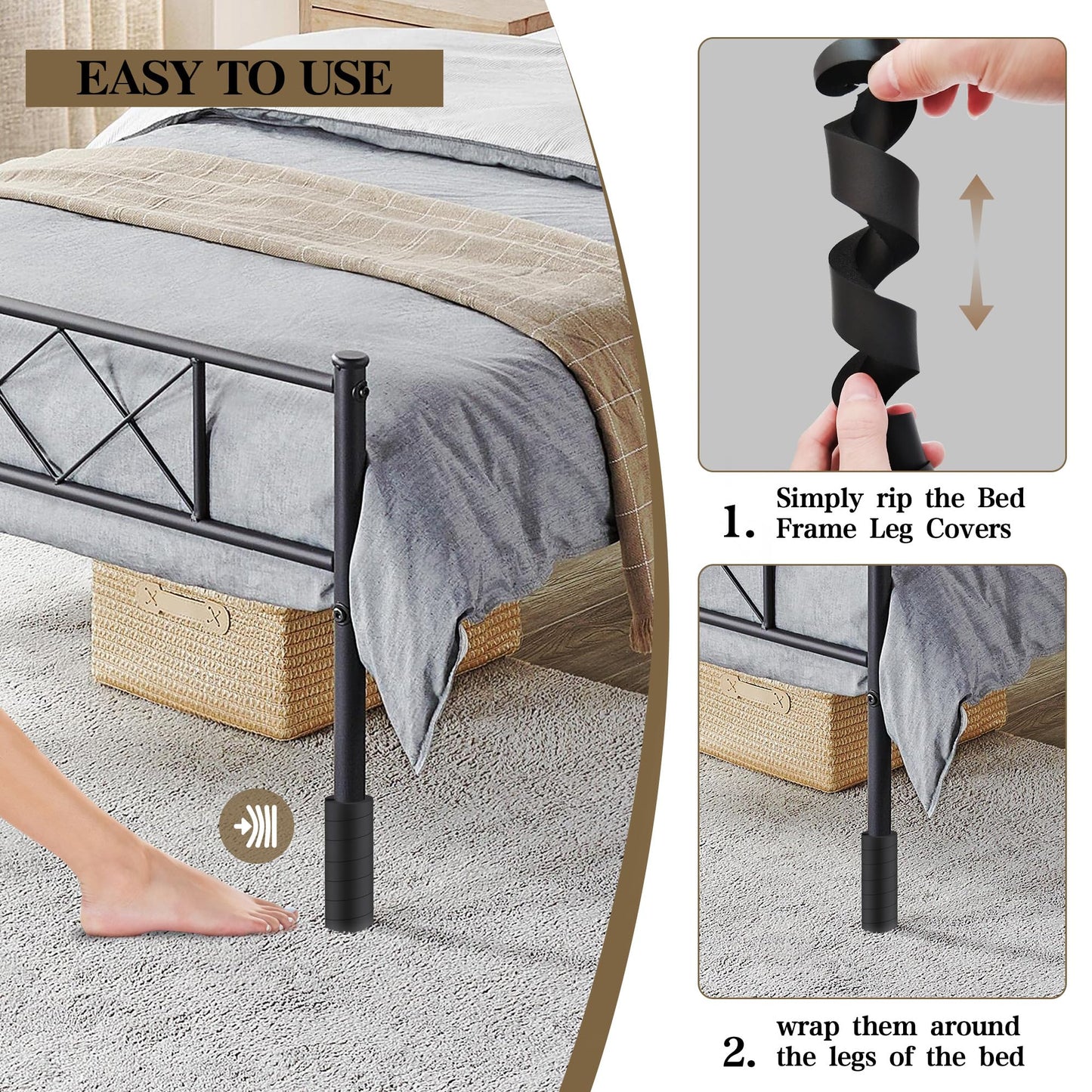 YUEYIN 4 Pcs Adjustable Bed Frame Toe Protectors, Bed Frame Leg Covers, for Protectors Toes from Collision with Bed and Furniture Leg, Thicker and More Flexible, Black
