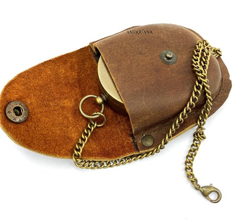 ANTIQUANA Brass Compass Unique Print Go Confidently Quote Compass With Leather Case Antique Brass Compass With Chain A Great Gift Item For Your Loved Ones Hikers And Traveler By