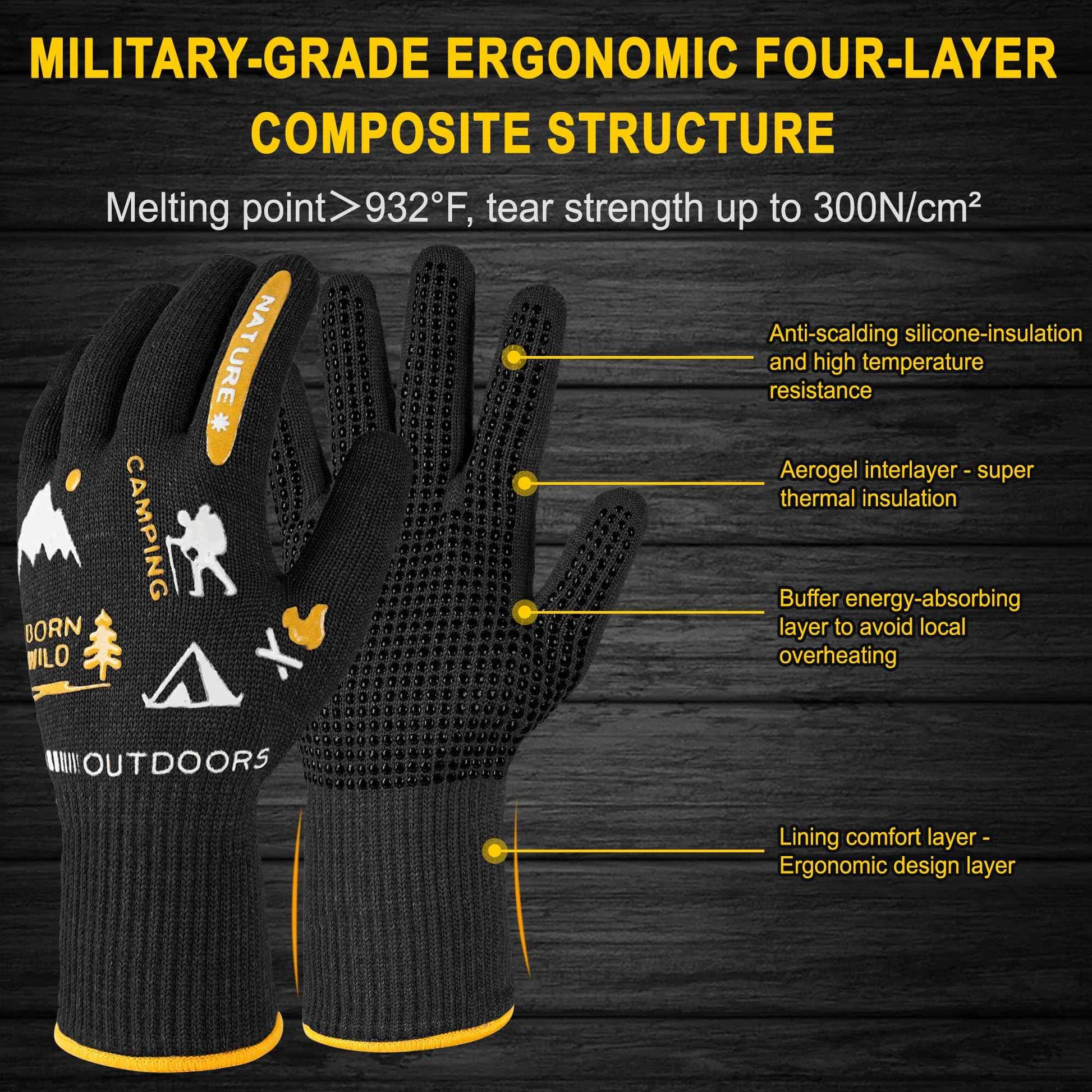 AOBAILI BBQ Gloves, Grilling Gloves Heat Resistant Oven Gloves, Kitchen Silicone Oven Mitts, Long Waterproof Non-Slip Pot Holder for Barbecue, Cooking, Baking, Black (Black)