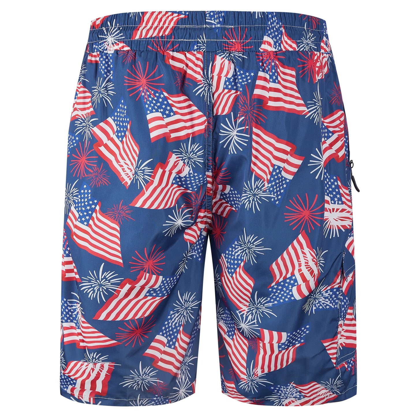 Mens Swim Trunks with Boxer Brief Compression Liner, Navy American Flag Men Bathing Suit Swimming Trunks 9" Zipper Pockets Board Shorts Men's Swimwear, Quick Dry Beach Shorts Swimsuits, XL