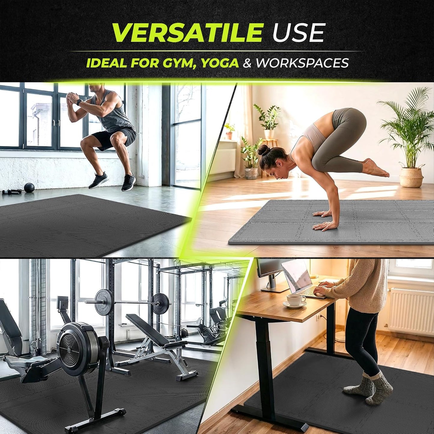 Bemaxx Gym Mats Set - 18 Pcs EVA Interlocking Foam Floor Tiles | 12.6"x12.6"x0.4" | Durable Protective Flooring for Home Workout & Fitness