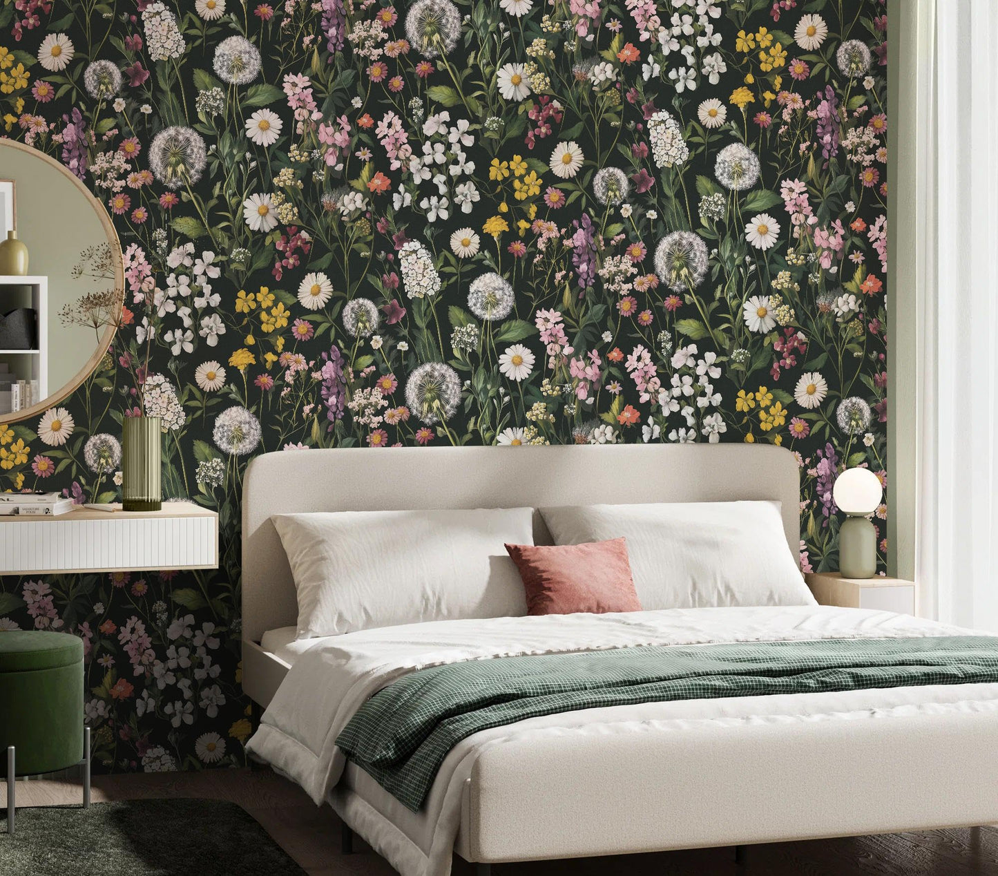 lenify Floral Peel and Stick Wallpaper Floral Leaf Contact Paper 16.9inch x 118.1inch Boho Peel and Stick Wallpaper Green Removable Self Adhesive Flower Contact Paper for Bedroom Decorative Vinyl
