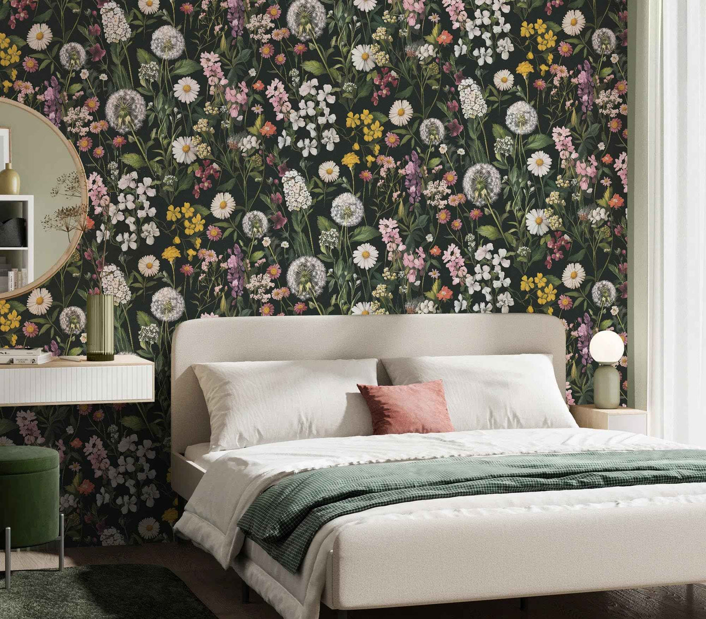 lenify Floral Peel and Stick Wallpaper Floral Leaf Contact Paper 16.9inch x 196.8inch Boho Peel and Stick Wallpaper Green Removable Self Adhesive Flower Contact Paper for Bedroom Decorative Vinyl