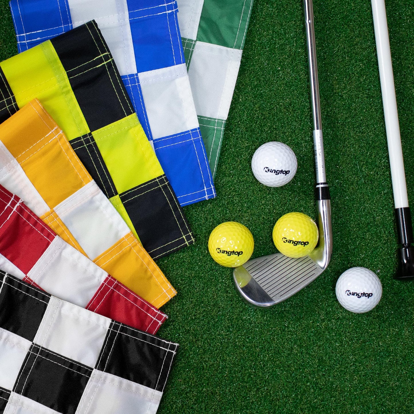 KINGTOP Checkered Golf Flag 8x6 Inch – Black/White Check, 420D Nylon, Tube Inserted – Mini Practice Putting Green Flags for Yard, 3-Pack