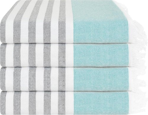 American Soft Linen 100% Cotton Turkish Peshtemal Beach Towels - 4 Pack, 35"x60", Sky Blue