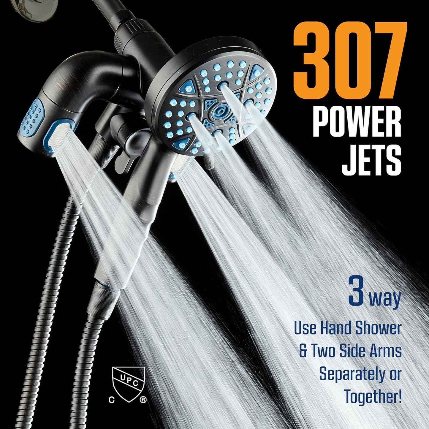 Polaris High Pressure Shower Head & Handheld Combo - 208 Settings, Magnetic Dock, Chrome Finish