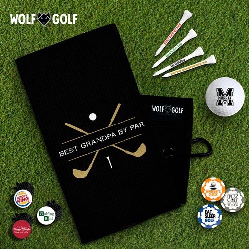 Wolf Golf Towels Best Grandpa by Par Golf Towel | Embroidered in USA | Golf Accessories for Men