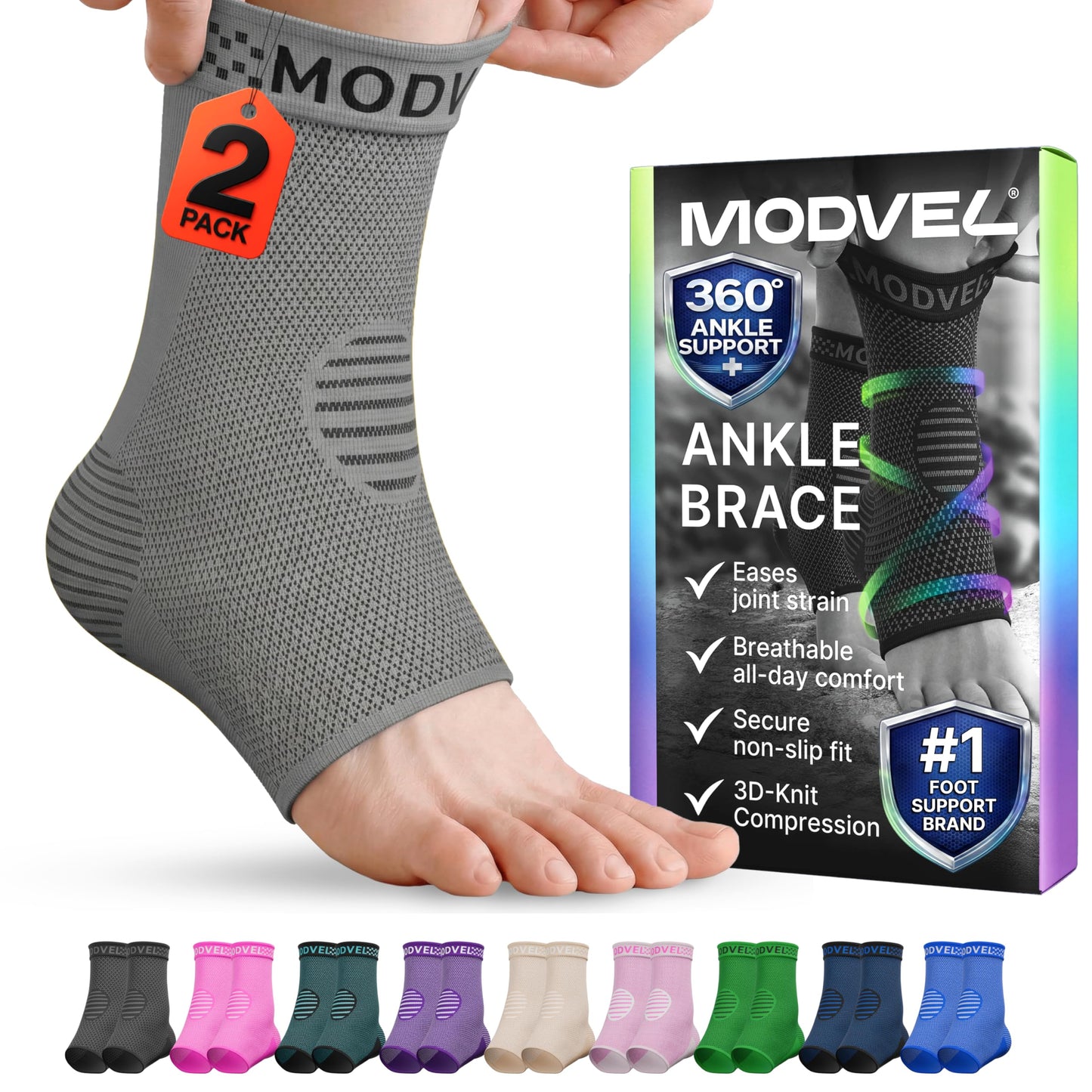 Modvel Foot & Ankle Brace Socks for Sprained Ankle Compression Sleeve - Foot Support for Women & Men - Tendonitis & Arthritis Ankle Brace Sports Running, Torn Ligaments & Women Stabilizing Ankle Wrap