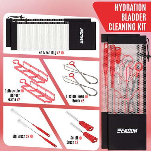 Feekoon Reservoir Hydration Bladder Cleaning Kit, Water Bladders Cleaner Set Includes Brushes, Drying Collapsible Frame and Carrying Bag, Water Reservoir Cleaning Tools for Hydration Backpack(2 Set)