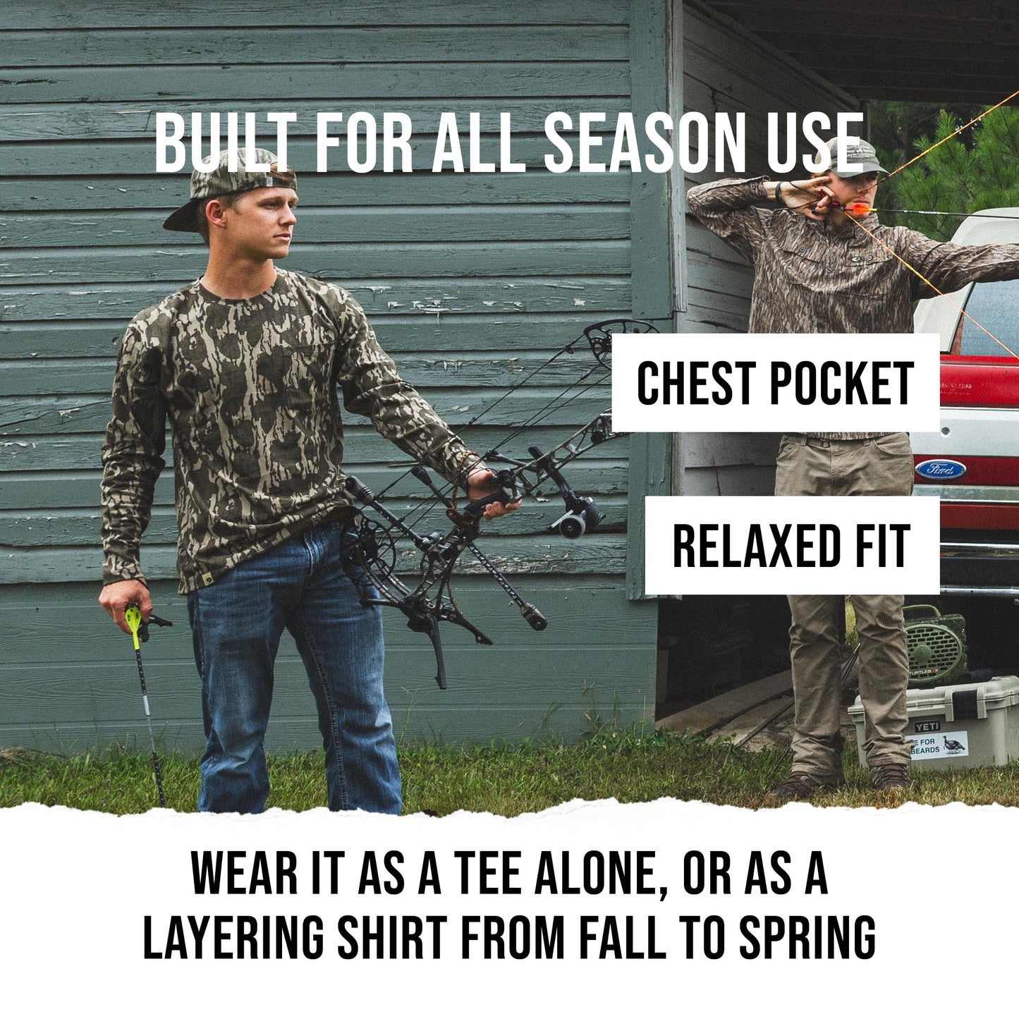 Mossy Oak Long Sleeve Hunting Camo Shirt for Men, with Pocket | Soft Cotton Blend for Breathability | Lightweight & Moisture-Wicking Camouflage Shirt for Hunting, Fishing & Hiking | X-Large