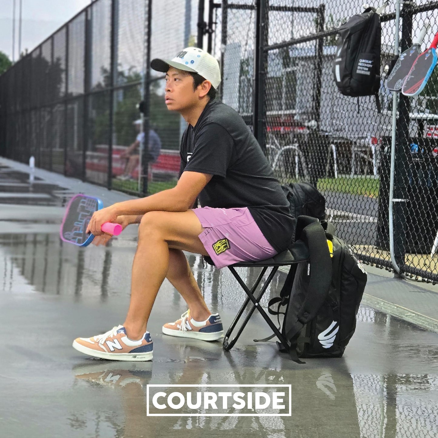 Courtside Pickleball Backpack with Built-In Folding Chair (Up to 300 lbs) | QuikSeat Recovery System | Fits 2+ Paddles, Shoes, Water Bottle Pockets & Safety Compartments for Men & Women