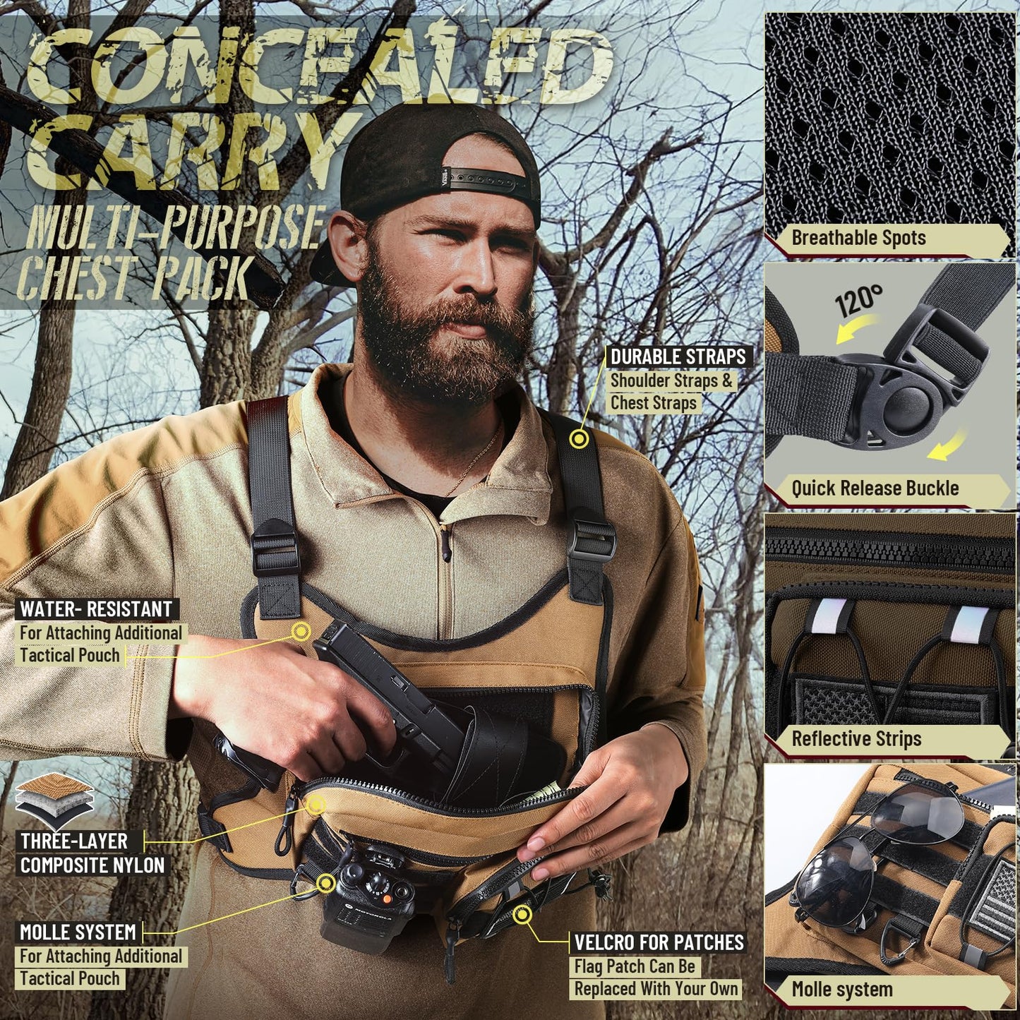 RXW Chest Bag for Men Women, Tactical Chest Rig Holster, EDC Chest Pack